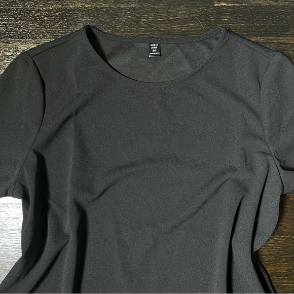 Shein Curve Black Short Sleeve Scallop Trim Dress - Picture 2 of 8